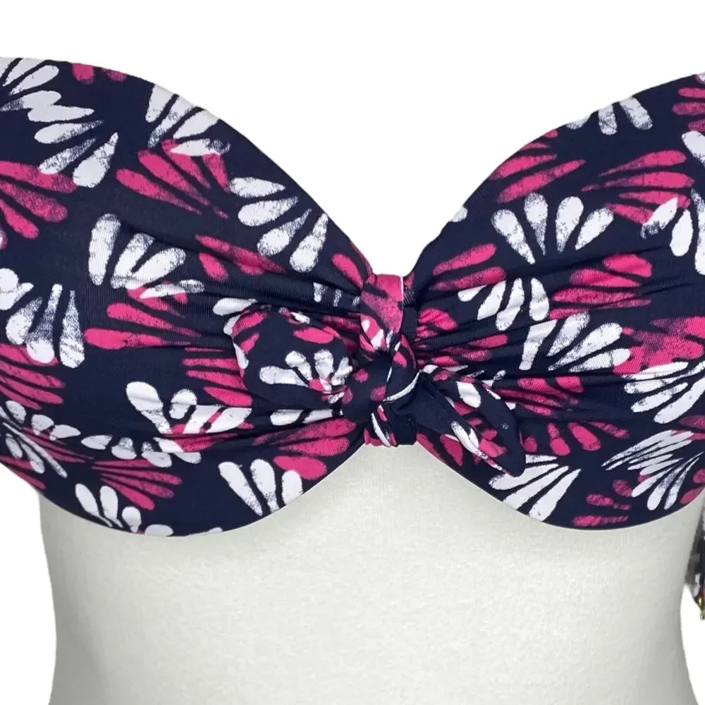 J. Crew Bikini Top Navy Convertible Underwire Geometric Fan Print 32D Small NWT - Picture 7 of 16